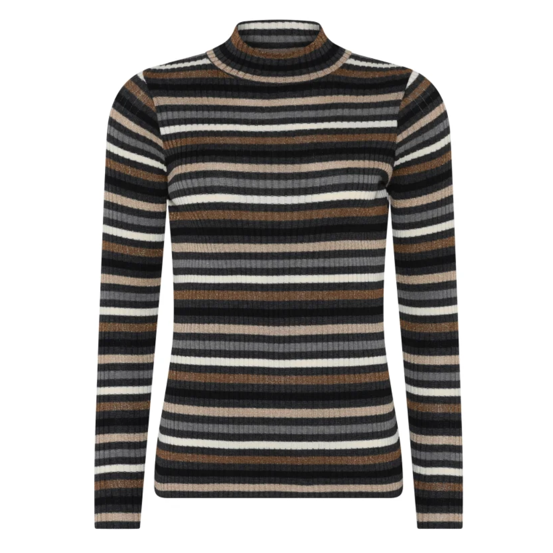 Skovhuus Striped ribknit pullover - Charcoal