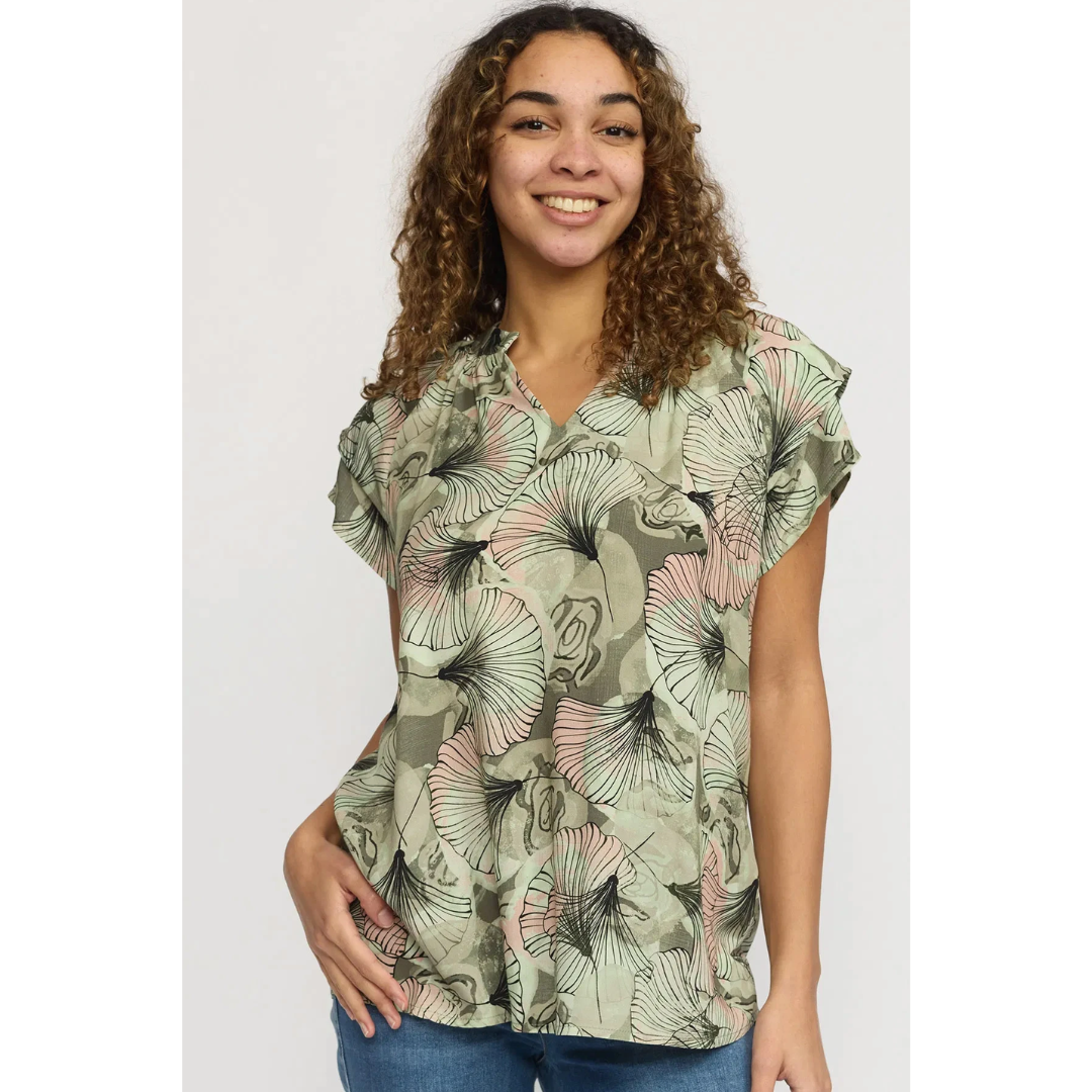 2Biz PIRLO Bluse - Khaki Leaf - Butik VIVI