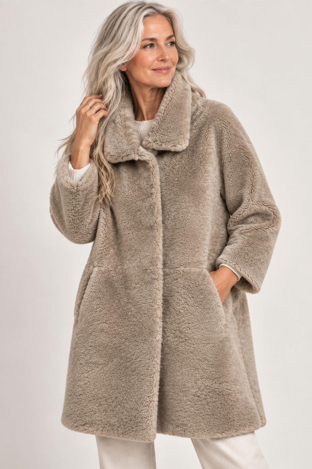 Levinsky Harlette, 85 cm - Collar Curly Lamb Jakke - Grey