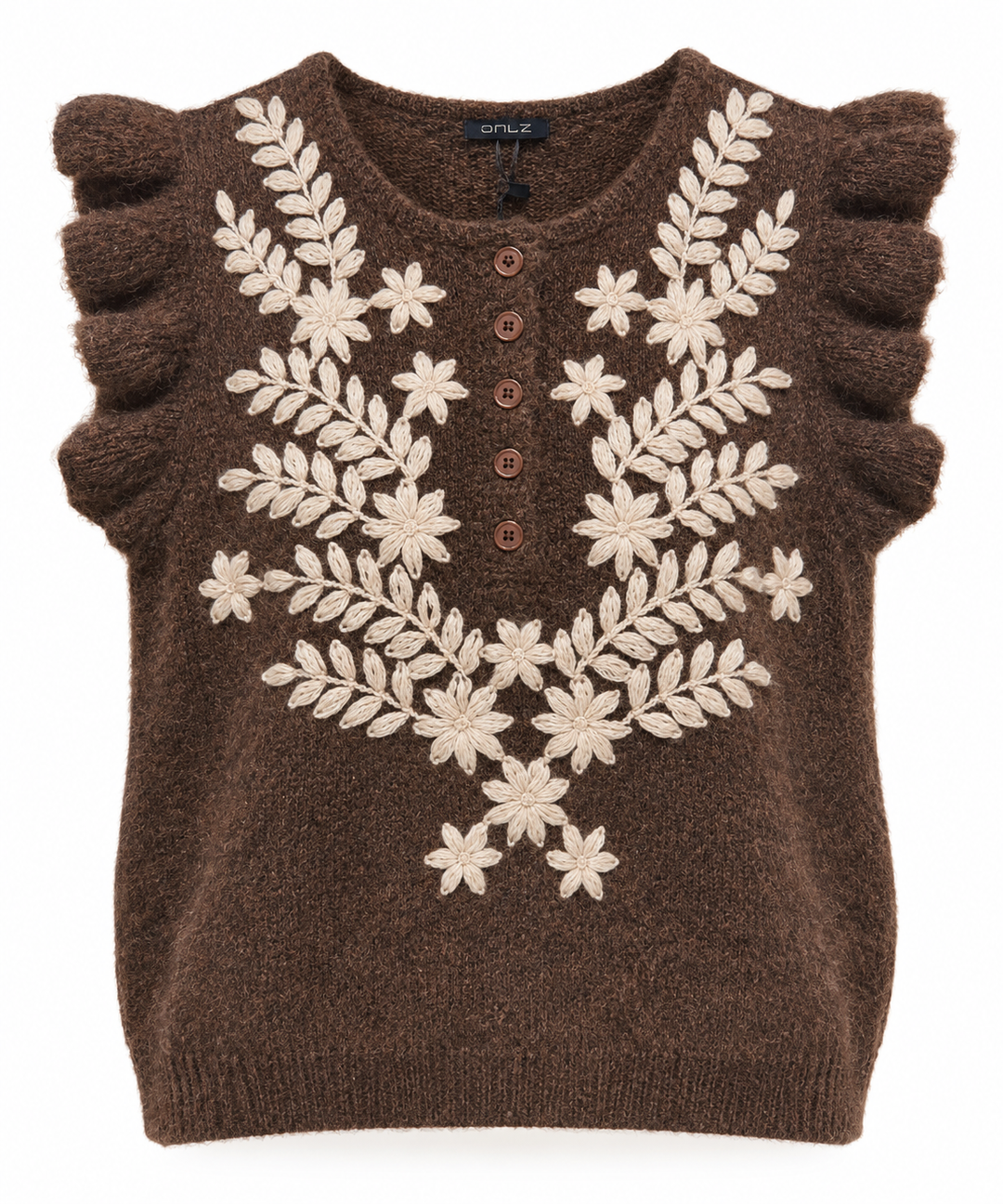 Qnuz Lux Broderet Strik Vest - Marron - Butik VIVI