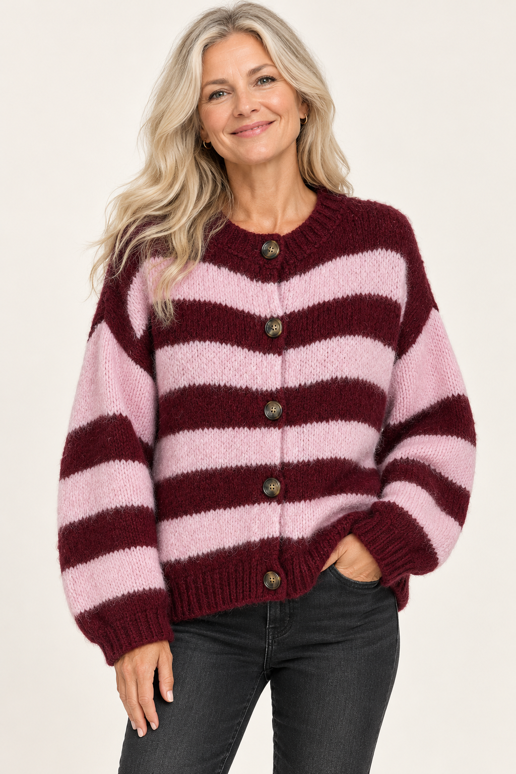 Art.9 Cardigan - Vinrød/Lyserød
