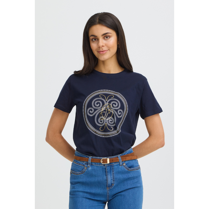Fransa FRZARY TEE 1 T-shirt - Salute W. White Gold Foil / Blue