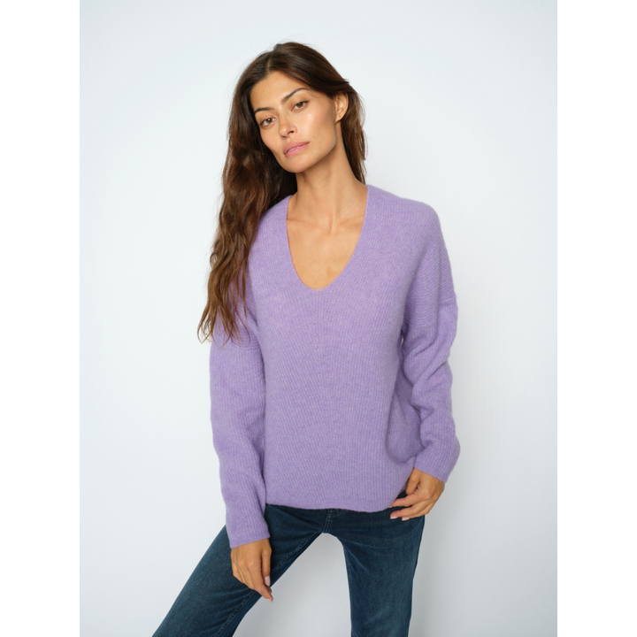 Mos Mosh MMThora V-Neck Strik - Violet Tulip