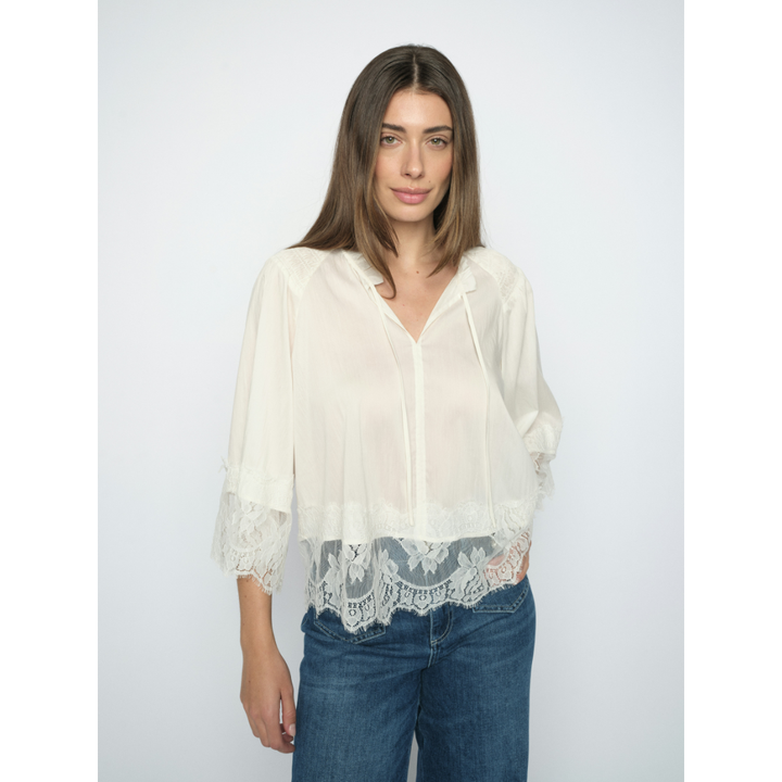 Mos Mosh MMEisa Tess 3/4 Lace Bluse - Ecru