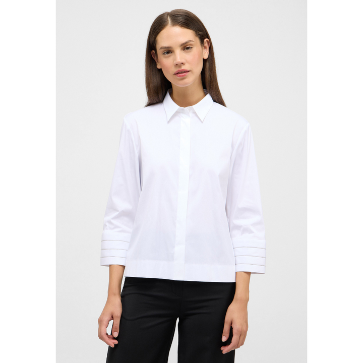 Eterna Signature Shirt Blouse poplin 3/4 sleeves Skjorte - White - Butik VIVI