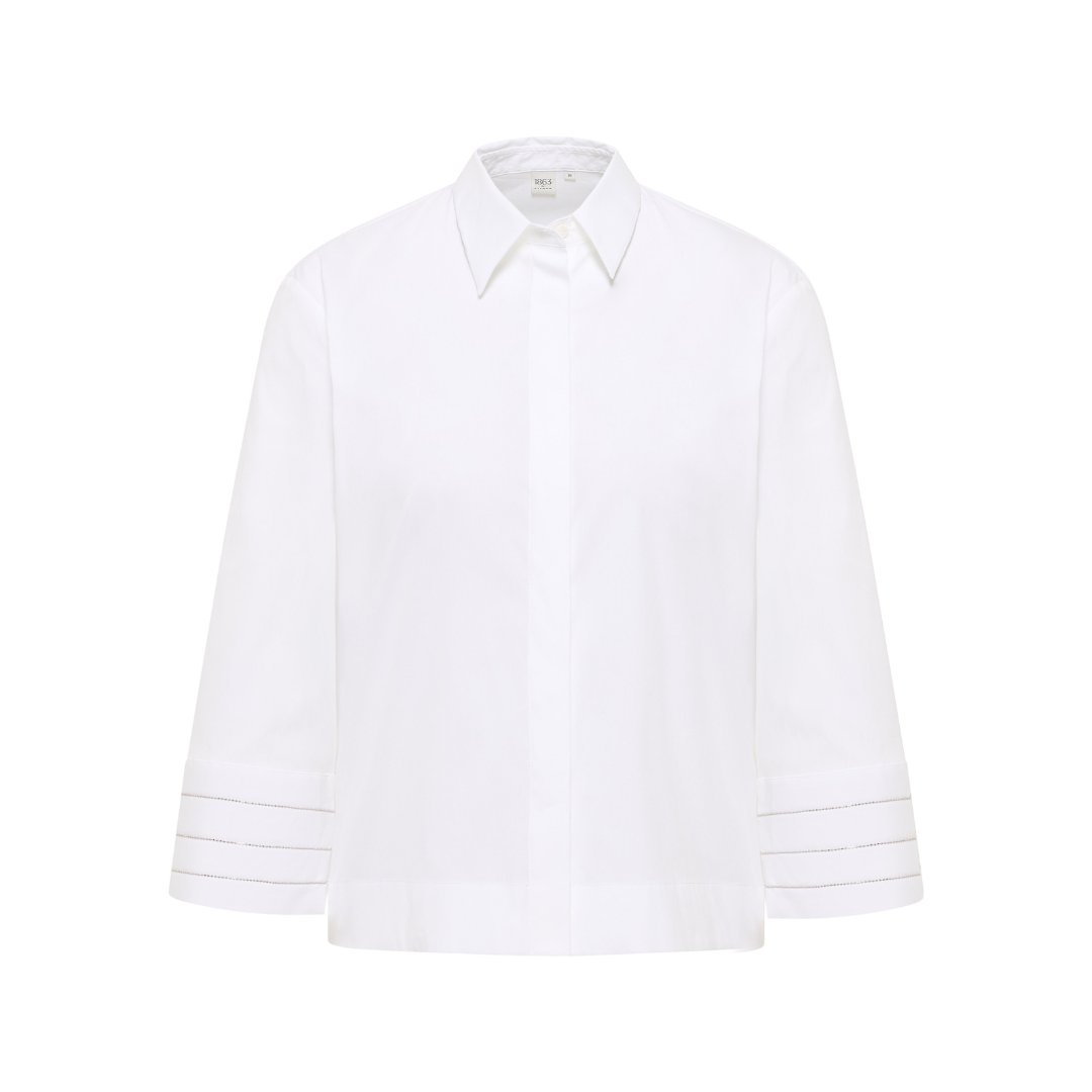 Eterna Signature Shirt Blouse poplin 3/4 sleeves Skjorte - White - Butik VIVI