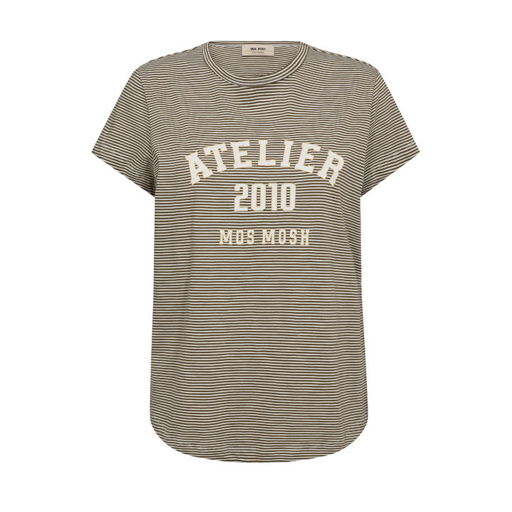 Mos Mosh MMCamp O-SS Stripe Tee T-Shirt - Burnt Olive - Butik VIVI