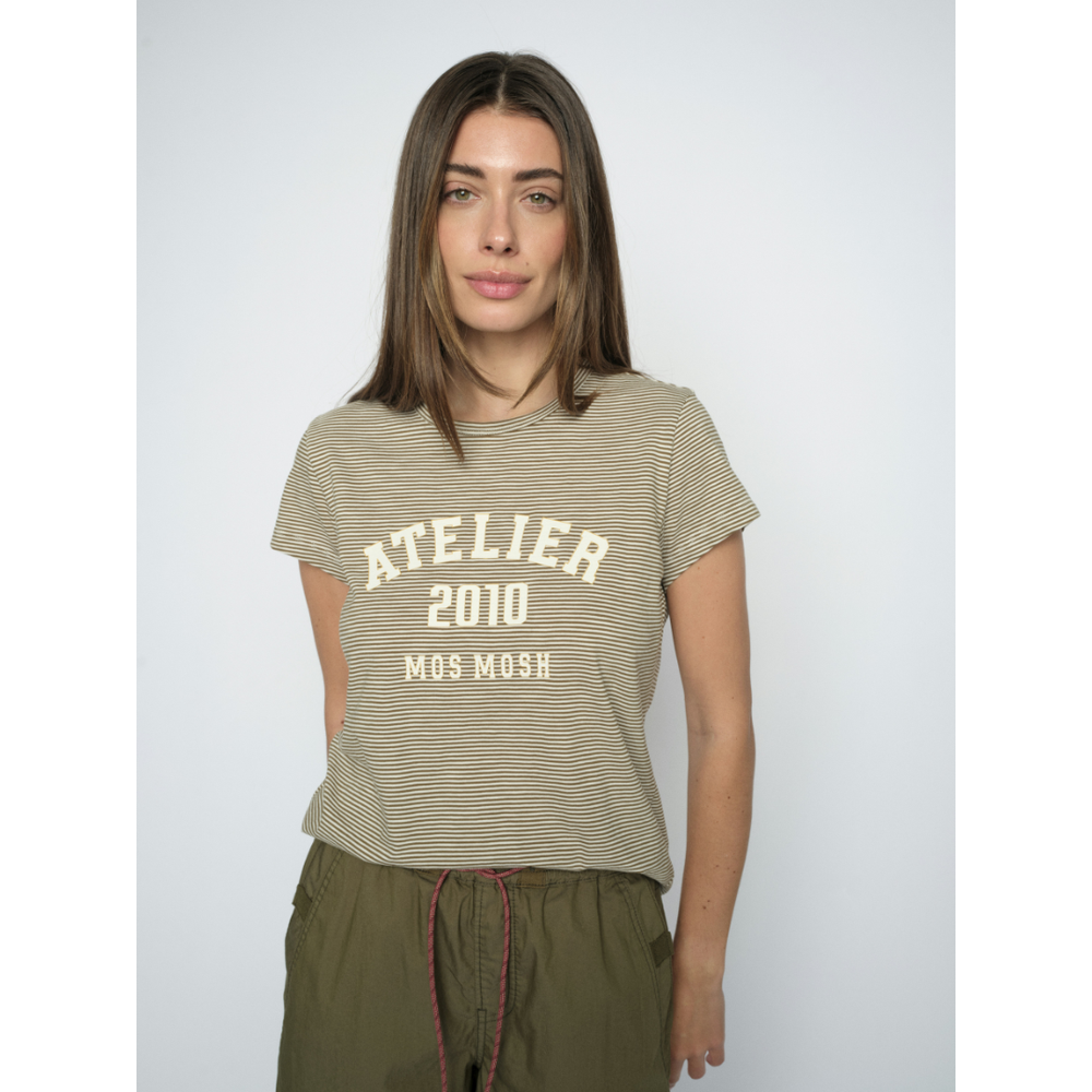 Mos Mosh MMCamp O-SS Stripe Tee T-Shirt - Burnt Olive - Butik VIVI