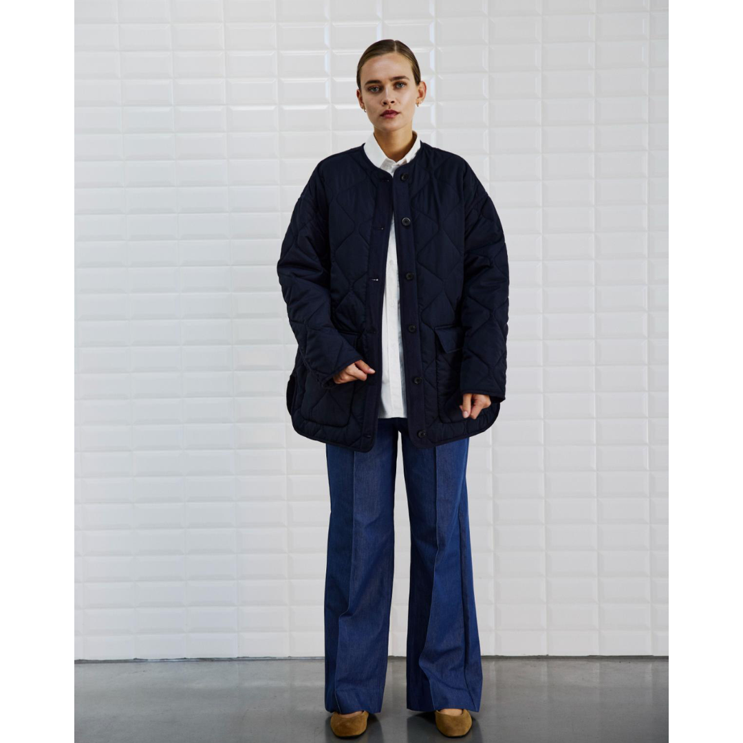 WithBlack WBLSANDY Quilted 3/4 Coat Jakke - Midnight Blue - Butik VIVI