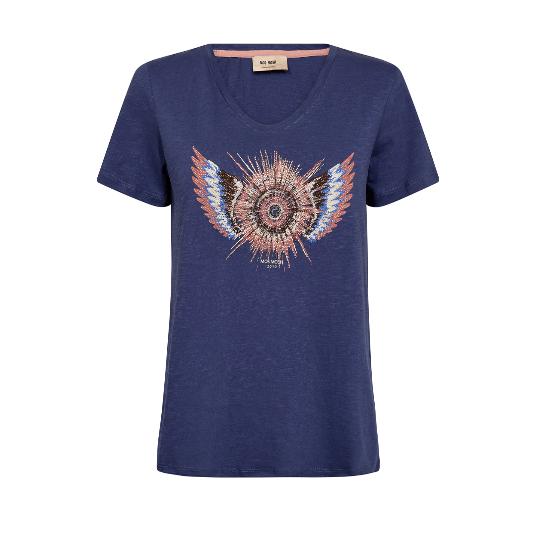 Mos Mosh MMRomi Gethi O-SS Glam T-Shirt - Crown Blue - Butik VIVI