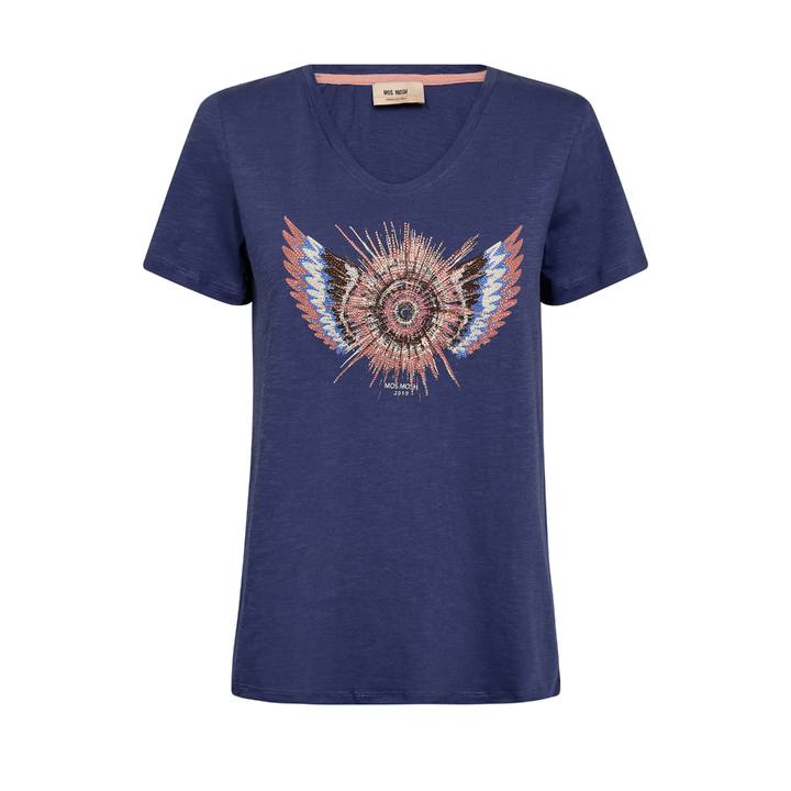 Mos Mosh MMRomi Gethi O-SS Glam T-Shirt - Crown Blue - Butik VIVI