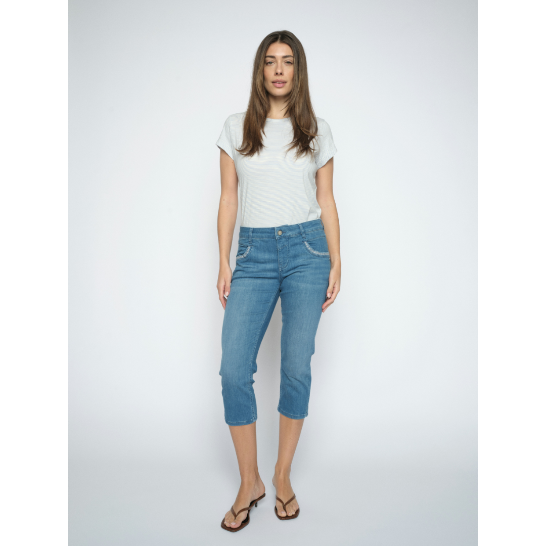 Mos Mosh MMNaomi Bali Jeans - Mid Blue, Capri - Butik VIVI