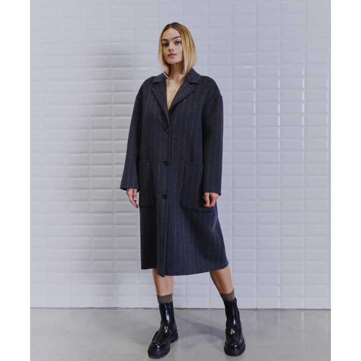 WithBlack WBLCeline Wool Frakke - Dark Grey Pinstripe