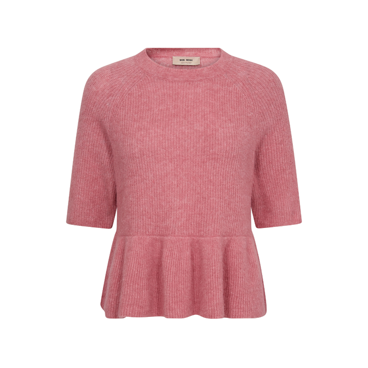 Mos Mosh MMThora SS O-Neck Frill Strik - Dusty Rose - Butik VIVI