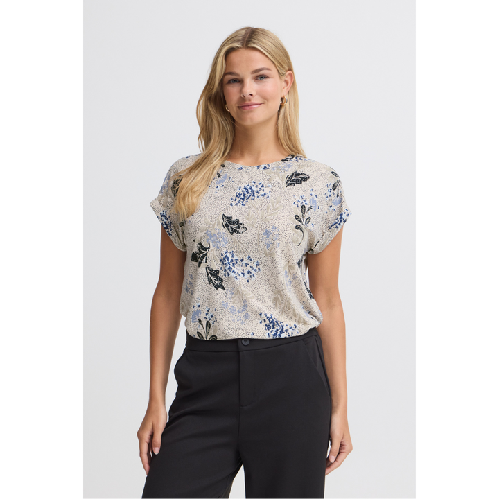 Fransa FRSEEN TEE 1 T-shirt - Senena Fl. Pumicestone Blue / Nature