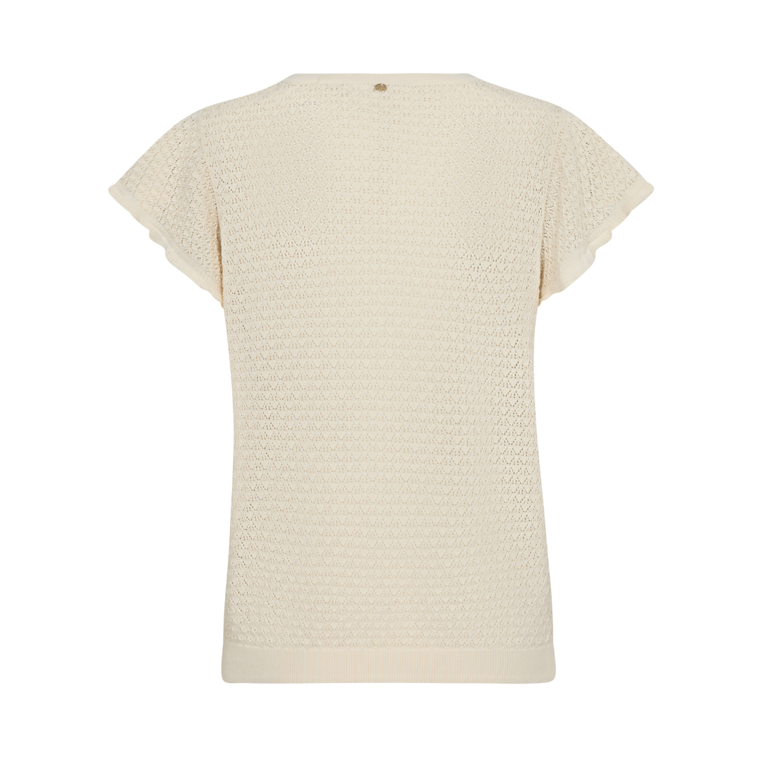Mos Mosh Ganna Pattern V-neck Strikbluse - Ecru - Butik VIVI