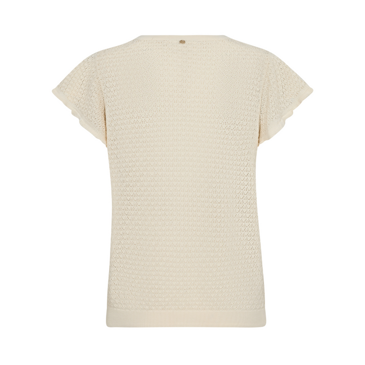 Mos Mosh Ganna Pattern V-neck Strikbluse - Ecru - Butik VIVI