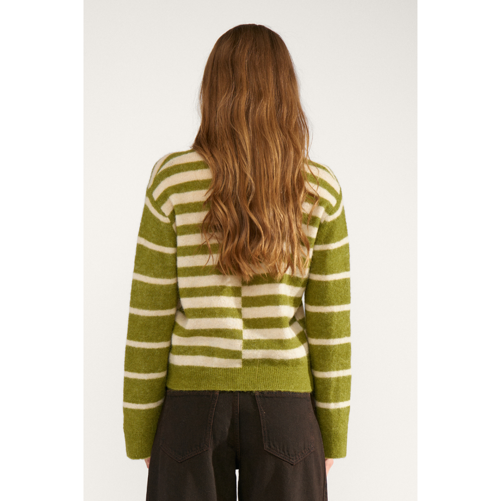 Nümph Nuriette Block Stripe Pullover Strik - Calla Green - Butik VIVI