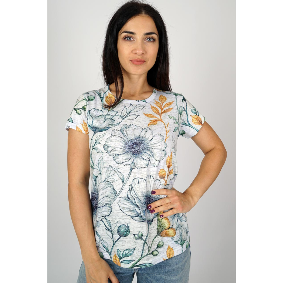 M.X.O Ladies Round Neck T-Shirt - Beige/Red - Butik VIVI