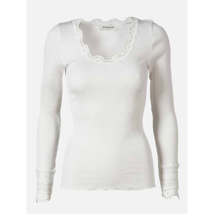 Rosemunde RWBenita Silk LS O-neck Lace T-shirt - New White