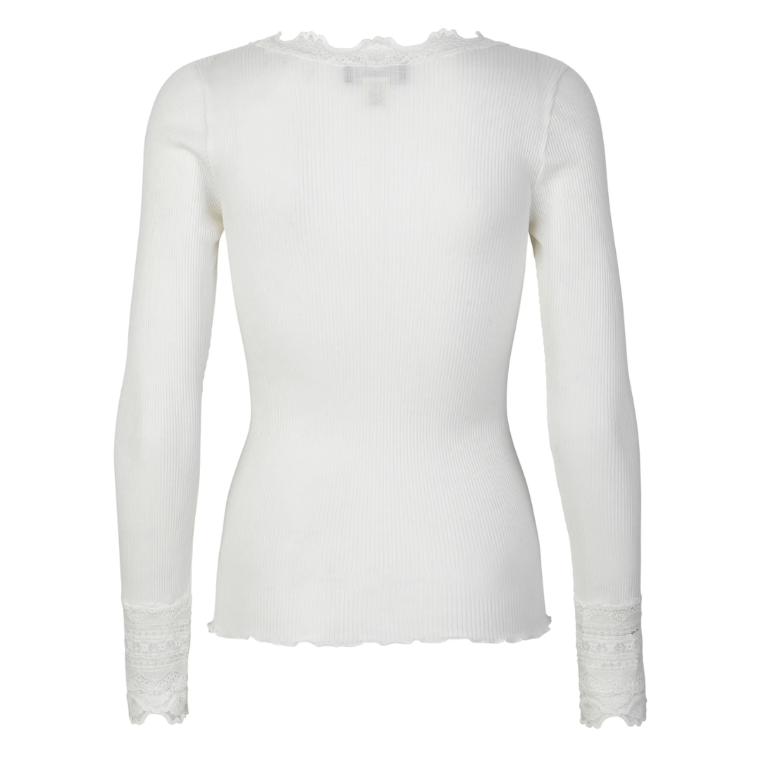 Rosemunde RWBenita Silk LS O-neck Lace T-shirt - New White