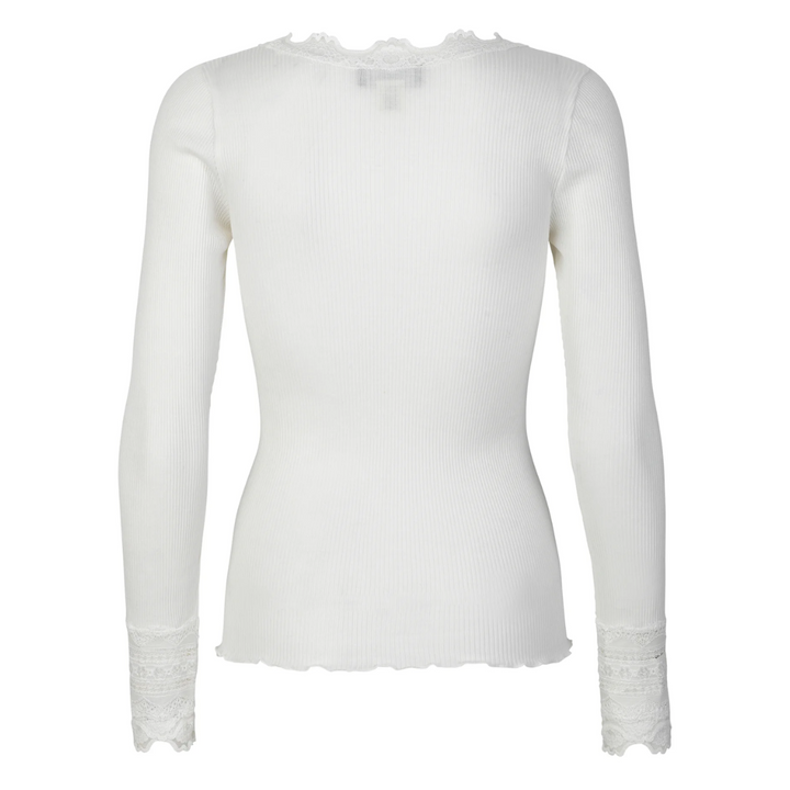 Rosemunde RWBenita Silk LS O-neck Lace T-shirt - New White