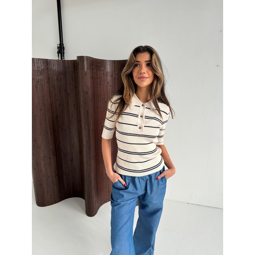 Continue Eva Polo SS - Sand/Blue Stripe