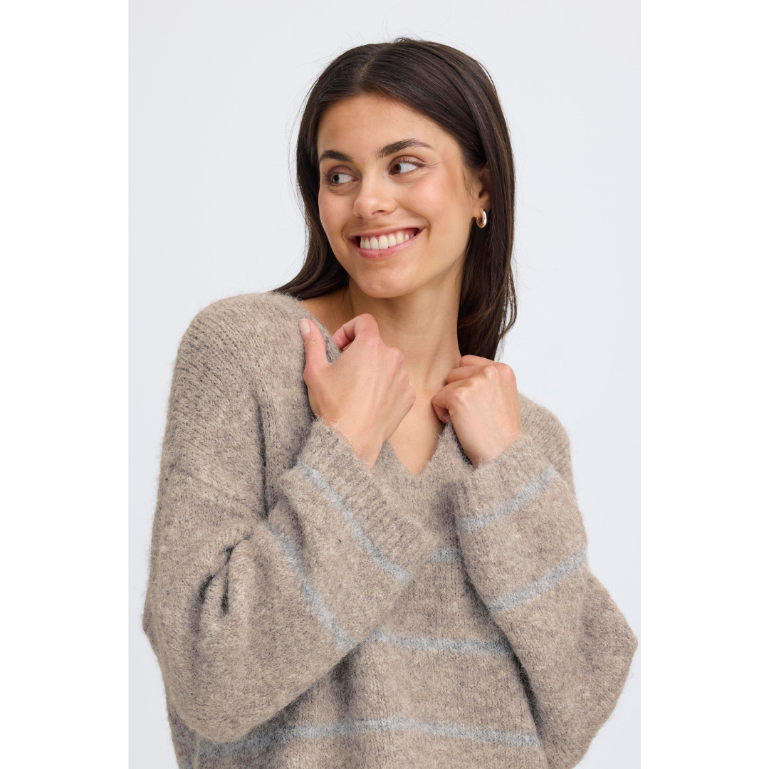 Fransa  FRCHARLEEN Pullover 1 - moon rock stripe