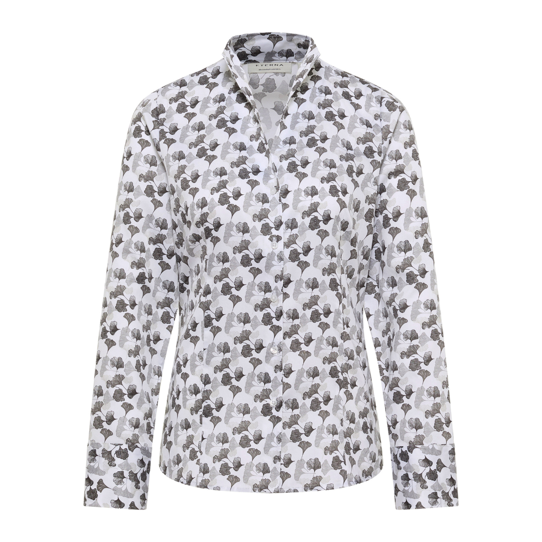 Eterna satin fabric long sleeve Bluse - Black - Butik VIVI