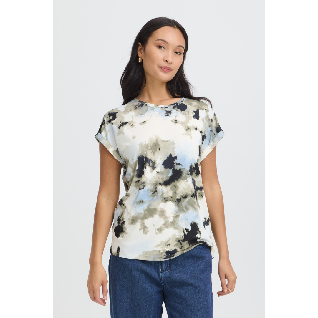 Fransa FRSEEN TEE 1 T-shirt - Watercolour Bloom Ice Water / Blue