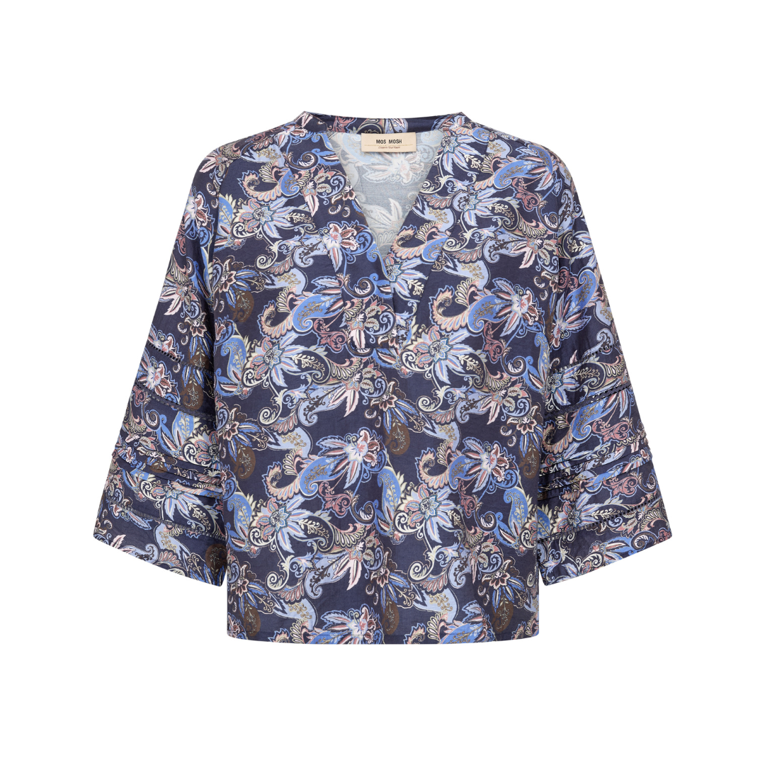 Mos Mosh MMAleysa Paisley Bluse - Crown Blue - Butik VIVI