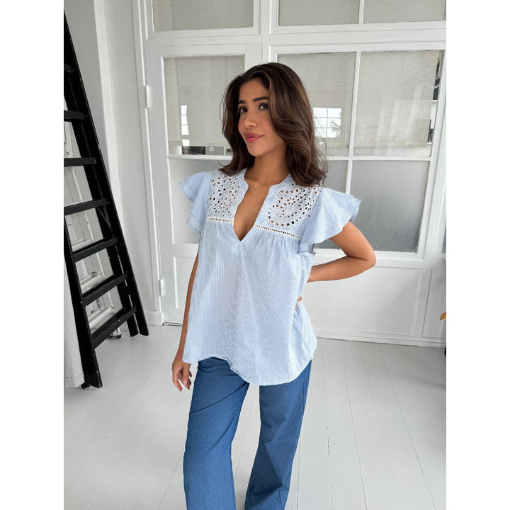Continue Christel Solid Bluse - Blue Stripe