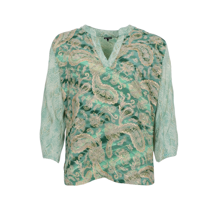 Black Colour BCLUNA flared sleeve blouse - Floral Green Mix
