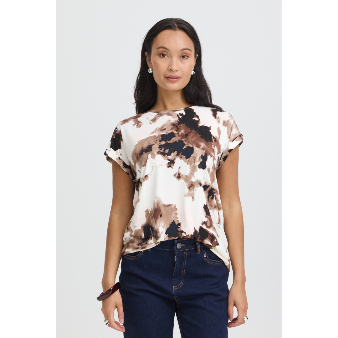 Fransa FRSEEN TEE 1 T-shirt - Watercolour Bloom Rum Raisin / Red