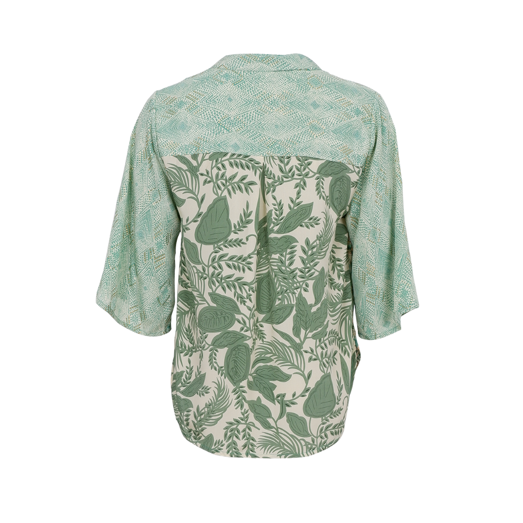 Black Colour BCLUNA flared sleeve blouse - Floral Green Mix