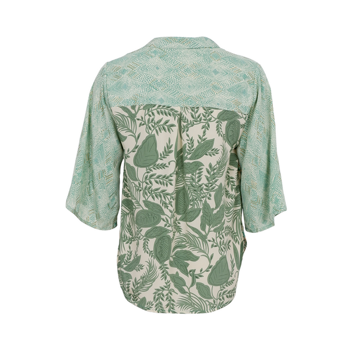 Black Colour BCLUNA flared sleeve blouse - Floral Green Mix