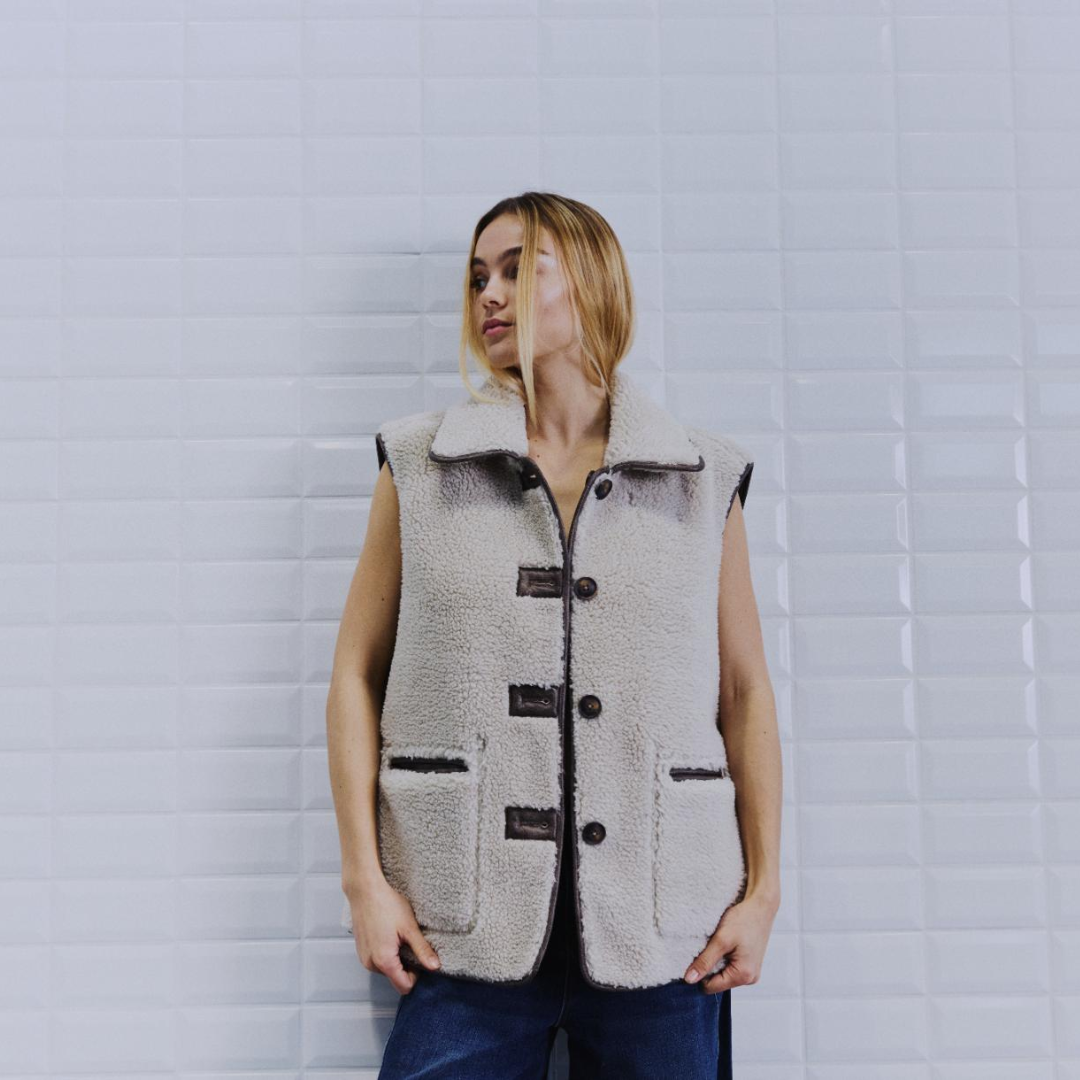 WithBlack WBLIris Bonded Waistcoat Vest - Birch | Brown